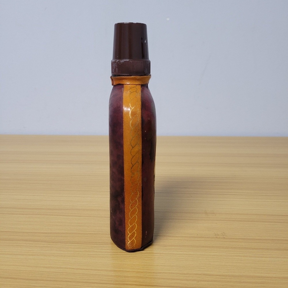 Leather Wrapped Glass Bottle Italian Italy Duck Gadwall Vintage Tooled Handmade - Picture 5 of 9